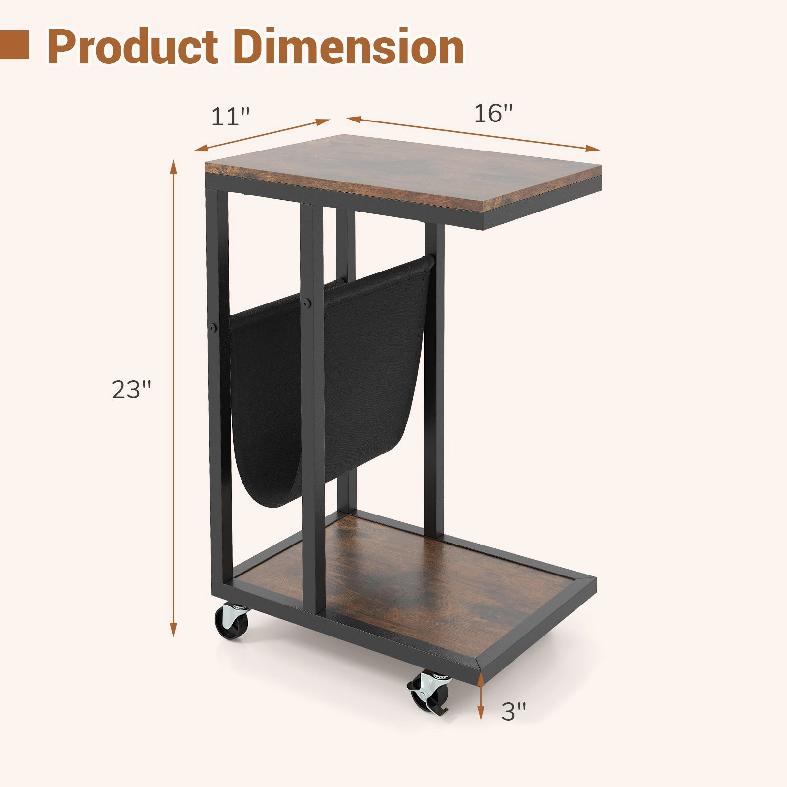 Giantex C Shaped End Table with Rolling Wheels Set of 1/2
