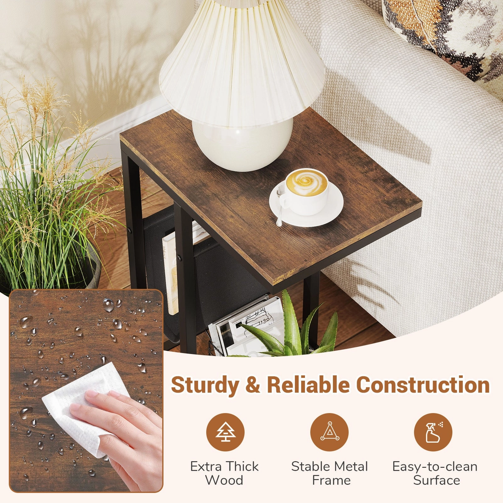 Giantex C Shaped End Table with Rolling Wheels Set of 1/2