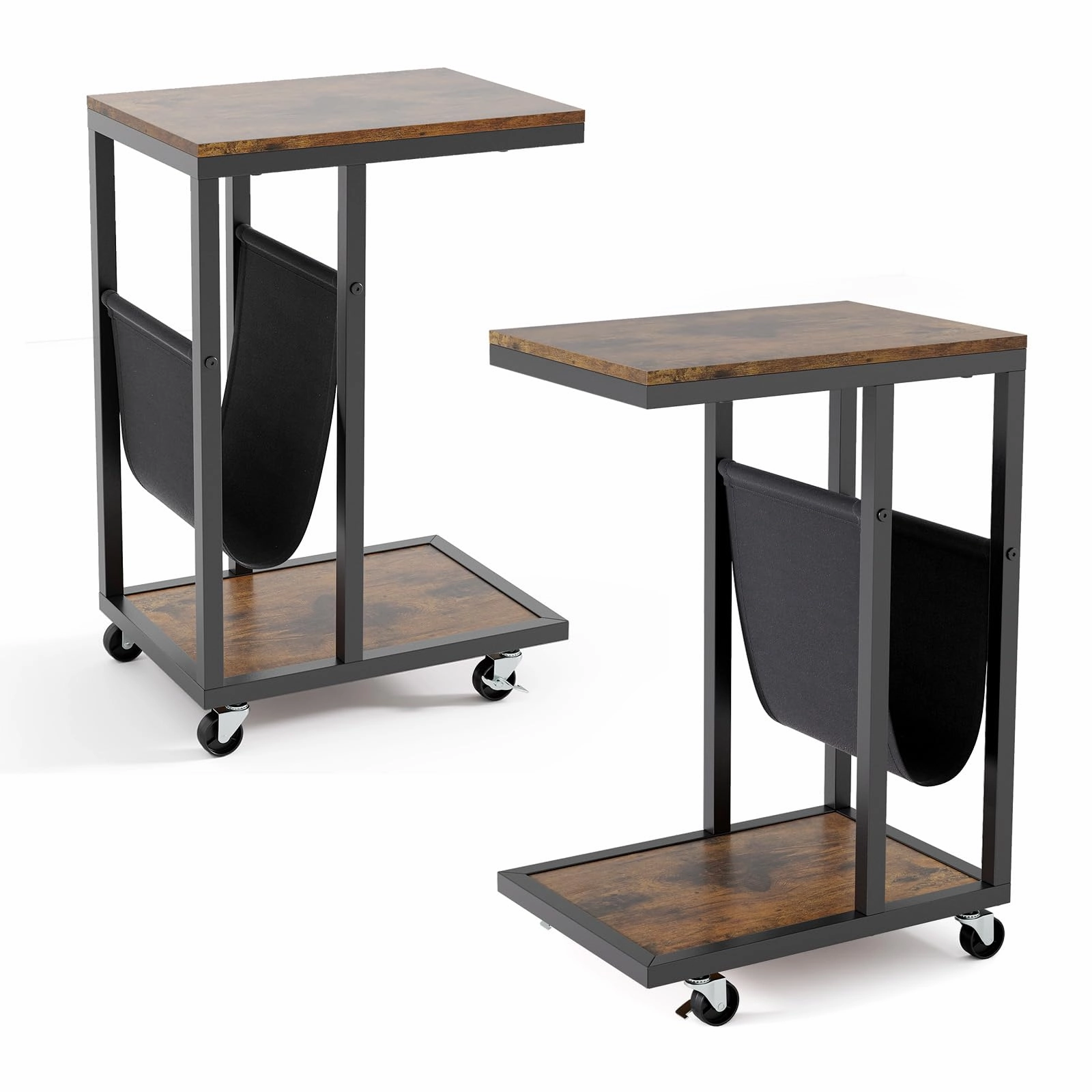 Giantex C Shaped End Table with Rolling Wheels Set of 1/2