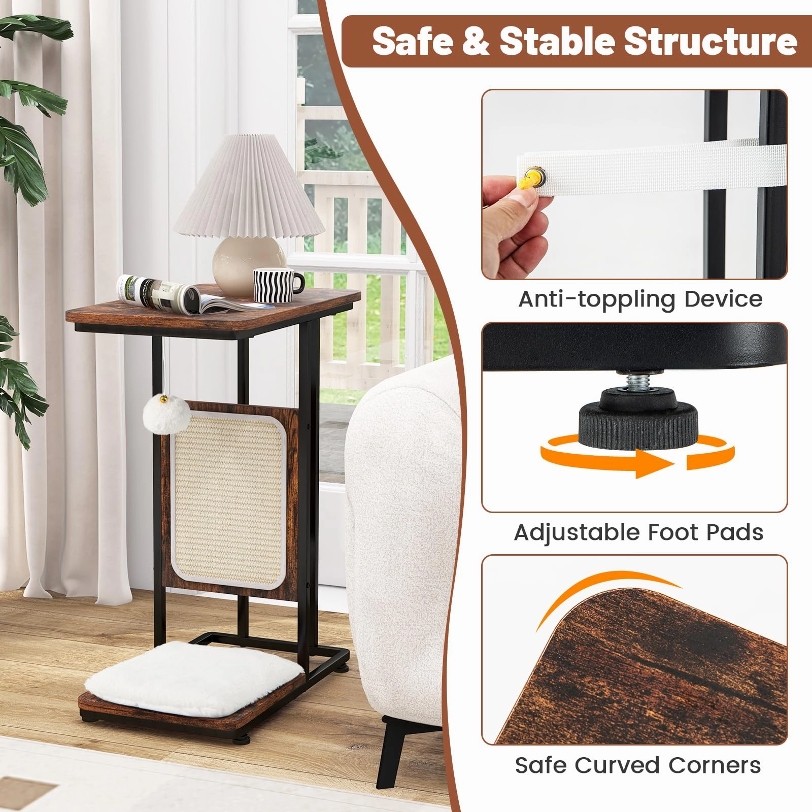 Giantex Cat Scratcher Side Table, C-Shaped End Table with Cat Scratching Board