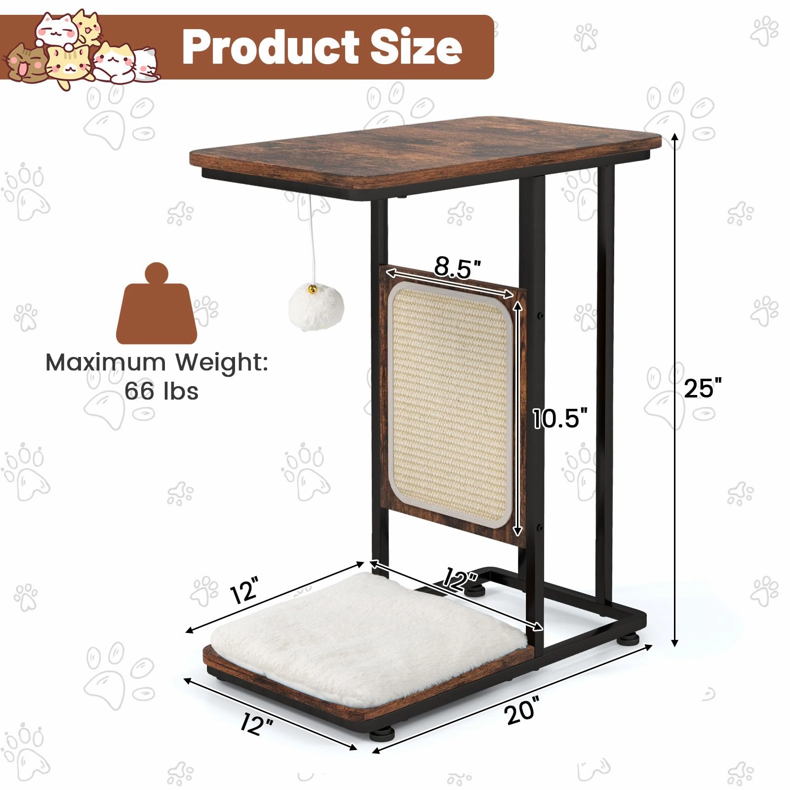 Giantex Cat Scratcher Side Table, C-Shaped End Table with Cat Scratching Board