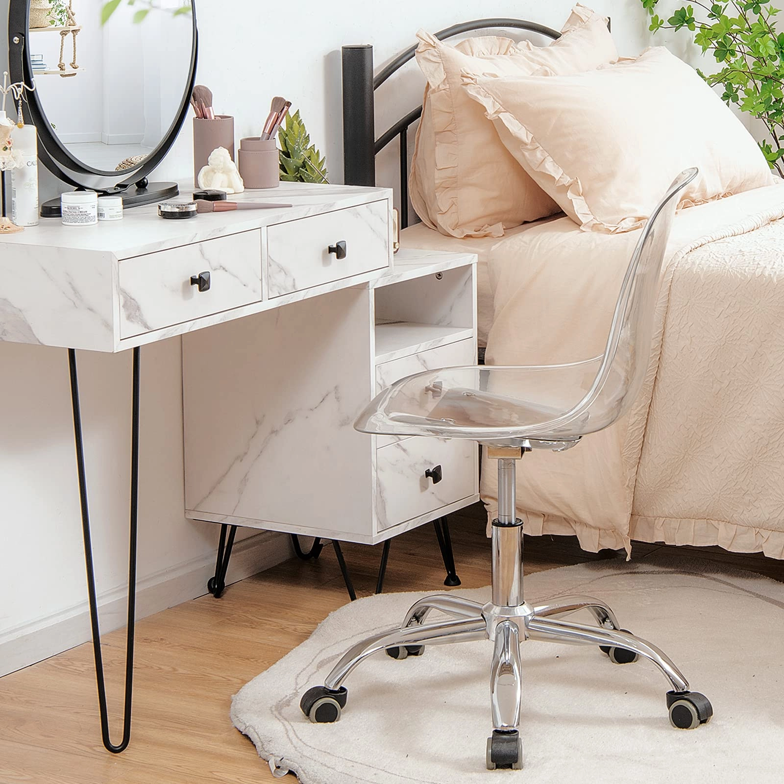 Giantex Clear Desk Chair, Acrylic Armless Office Rolling Chair, Height Adjustable Leisure Ghost Chair