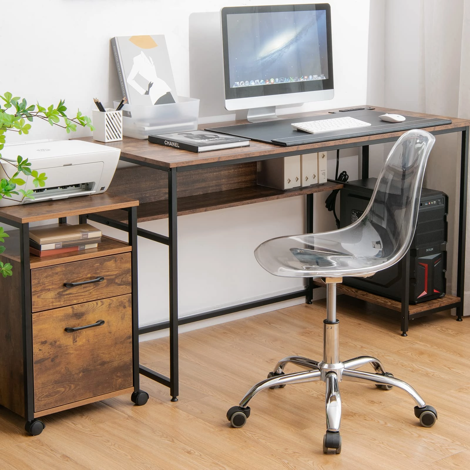 Giantex Clear Desk Chair, Acrylic Armless Office Rolling Chair, Height Adjustable Leisure Ghost Chair
