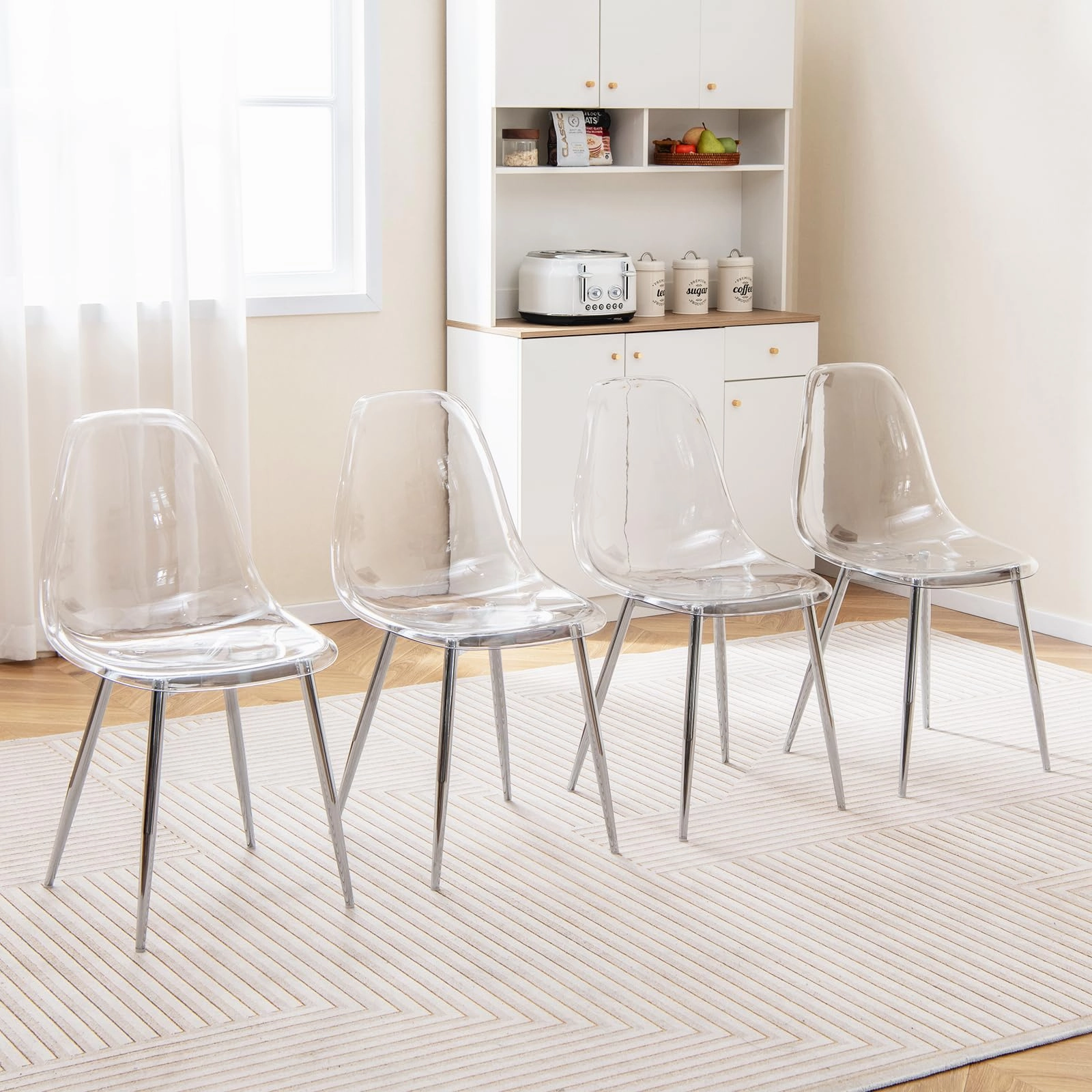 Giantex Clear Dining Chairs Set of 4, Kitchen Chairs w/Transparent Seat & Curved Back kitchen towel, placemats