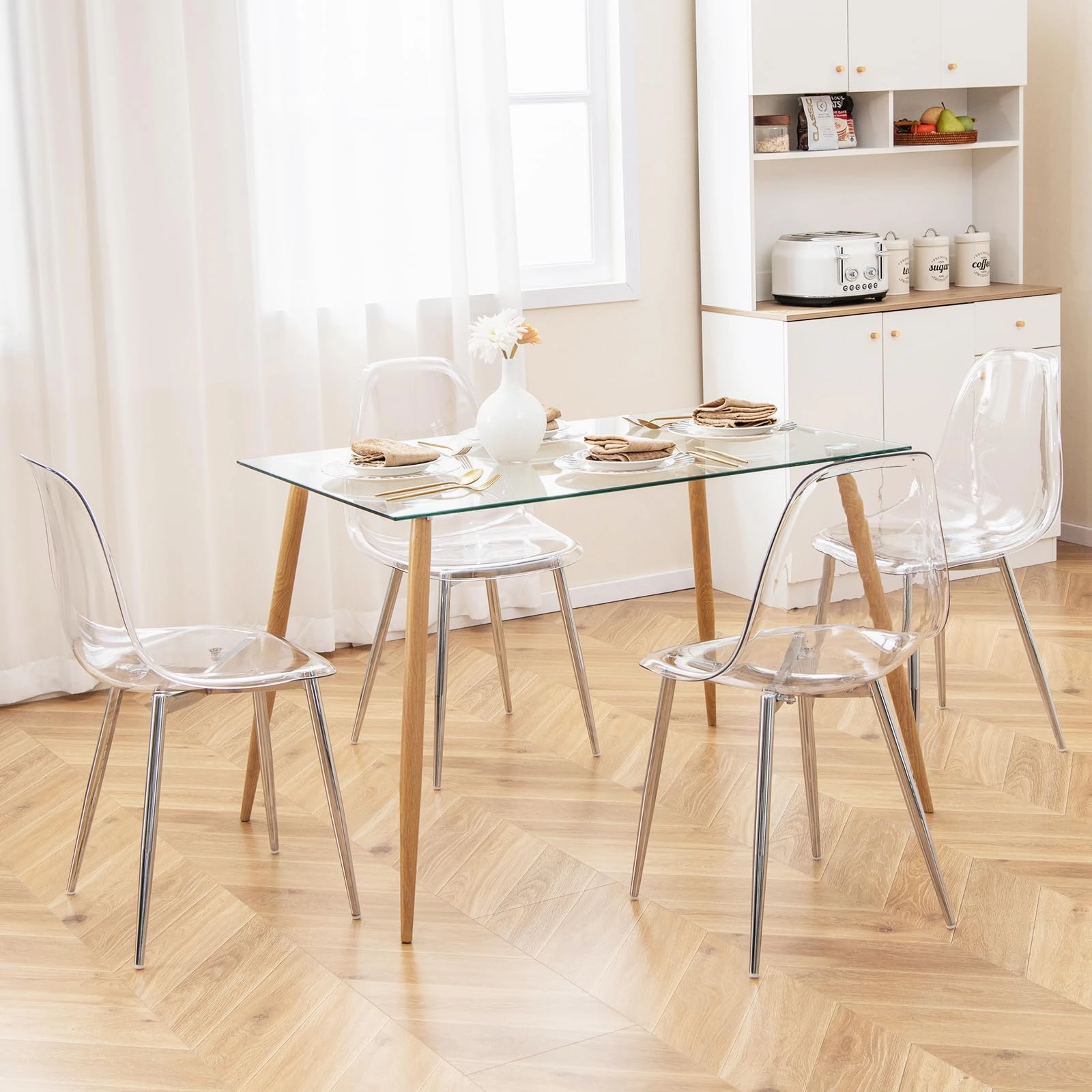 Giantex Clear Dining Chairs Set of 4, Kitchen Chairs w/Transparent Seat & Curved Back