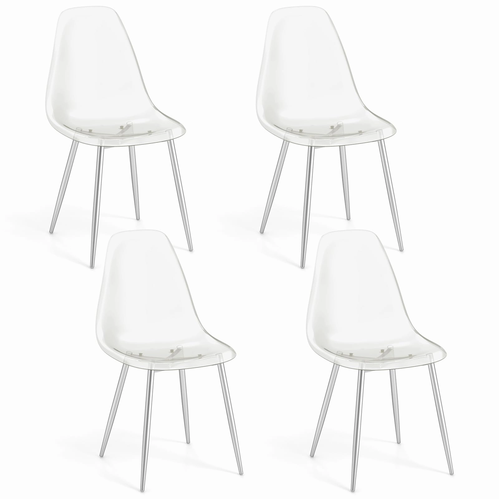 Giantex Clear Dining Chairs Set of 4, Kitchen Chairs w/Transparent Seat & Curved Back