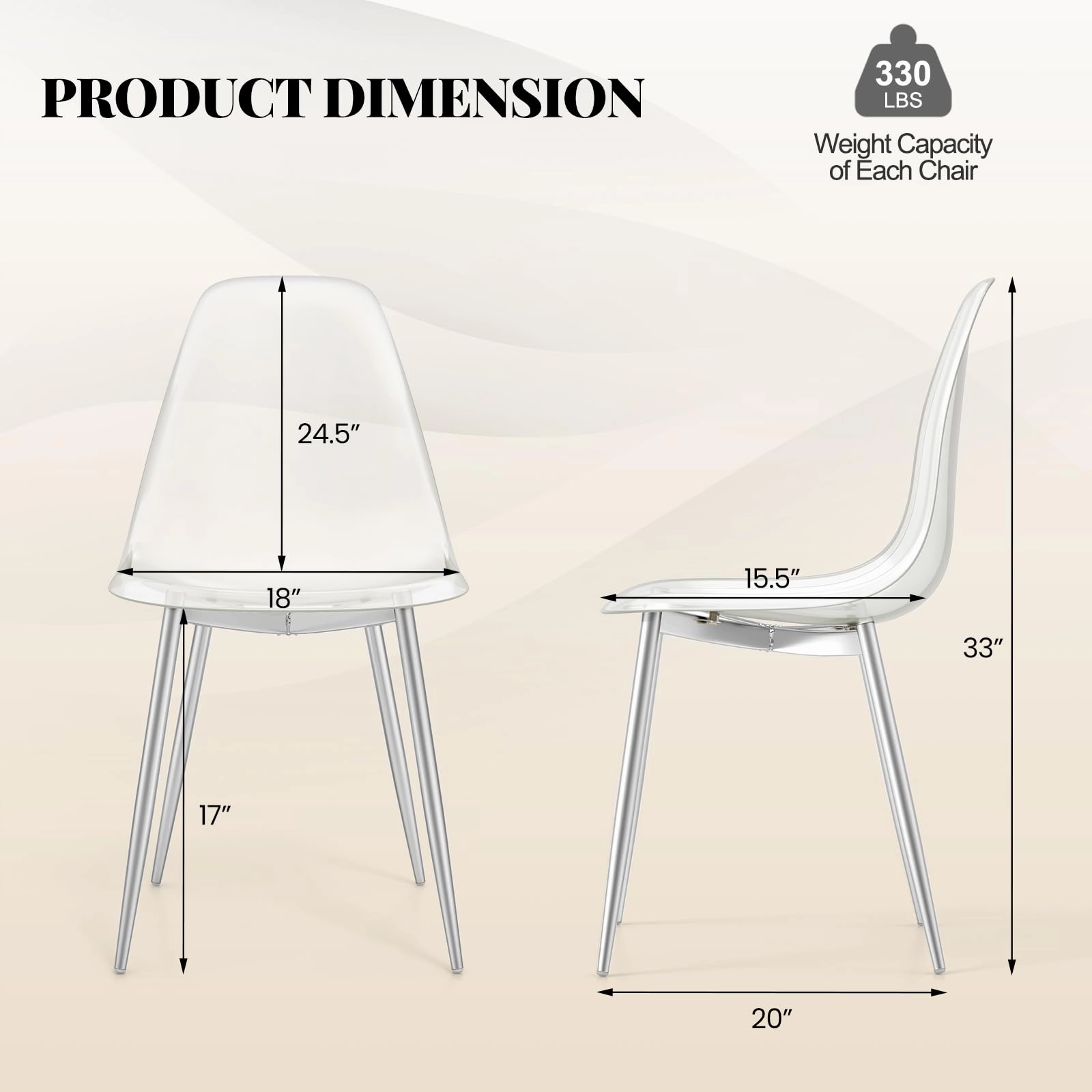 Giantex Clear Dining Chairs Set of 4, Kitchen Chairs w/Transparent Seat & Curved Back