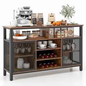 Giantex Coffee Bar Cabinet for Liquor and Glasses, 55 Buffet Sideboard with 8-Bottle Wine Racks, 6 Rows of Wine Glass Holders kitchen towel, placemats