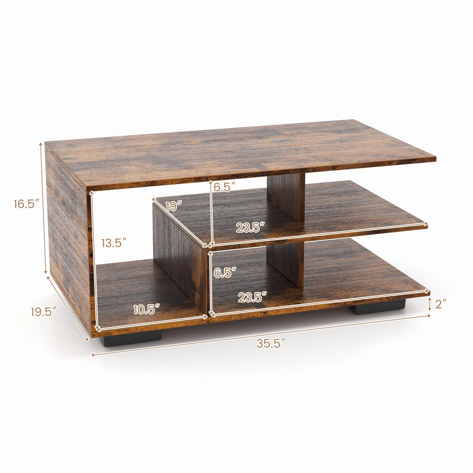 Giantex Coffee Table with Storage, Modern Rectangular Accent Table with L-shaped Middle Shelf