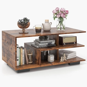 Giantex Coffee Table with Storage, Modern Rectangular Accent Table with L-shaped Middle Shelf console table, hallway table