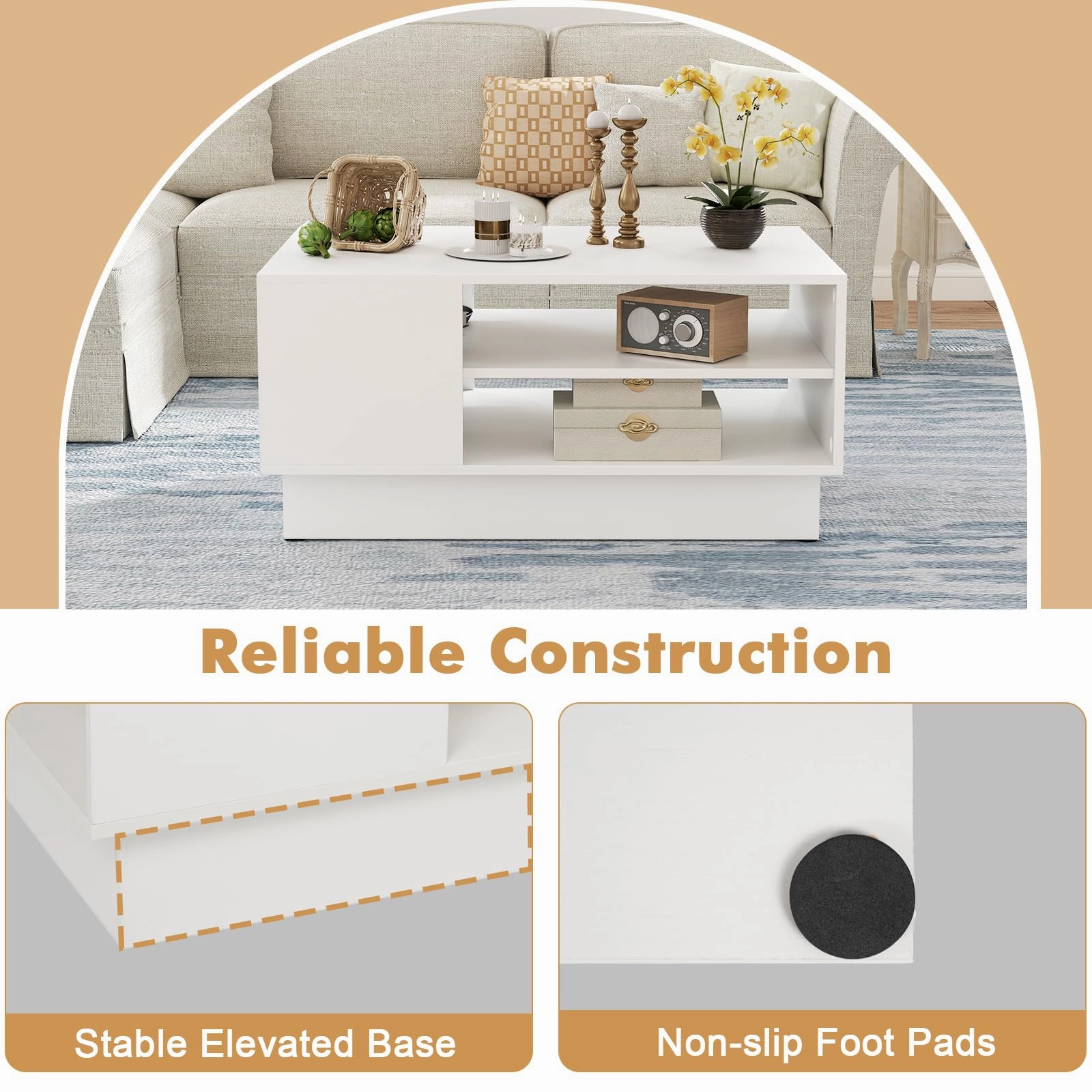 Giantex Coffee Table with Storage, Rectangle Accent Sofa Table with Shelf & Elevated Base