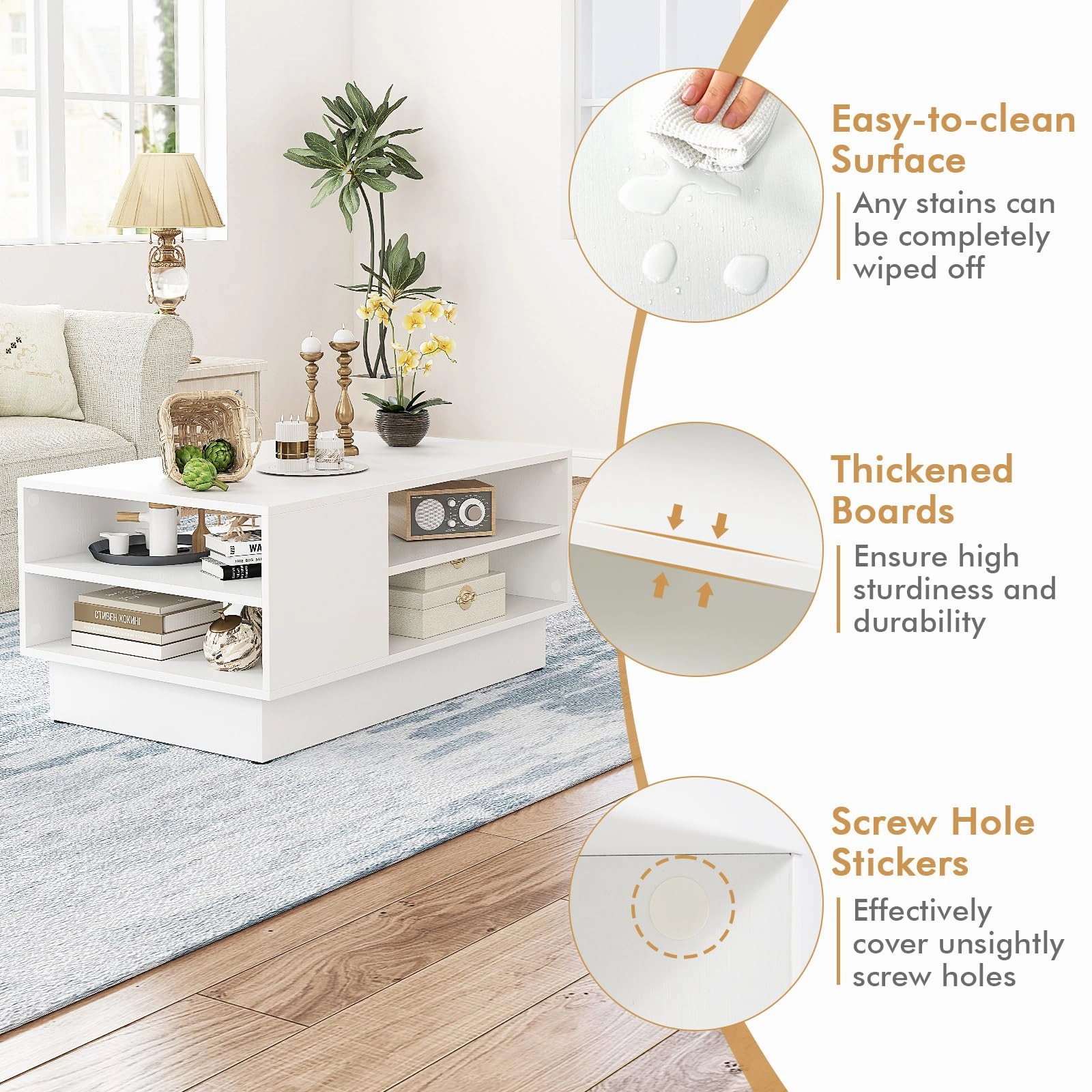 Giantex Coffee Table with Storage, Rectangle Accent Sofa Table with Shelf & Elevated Base