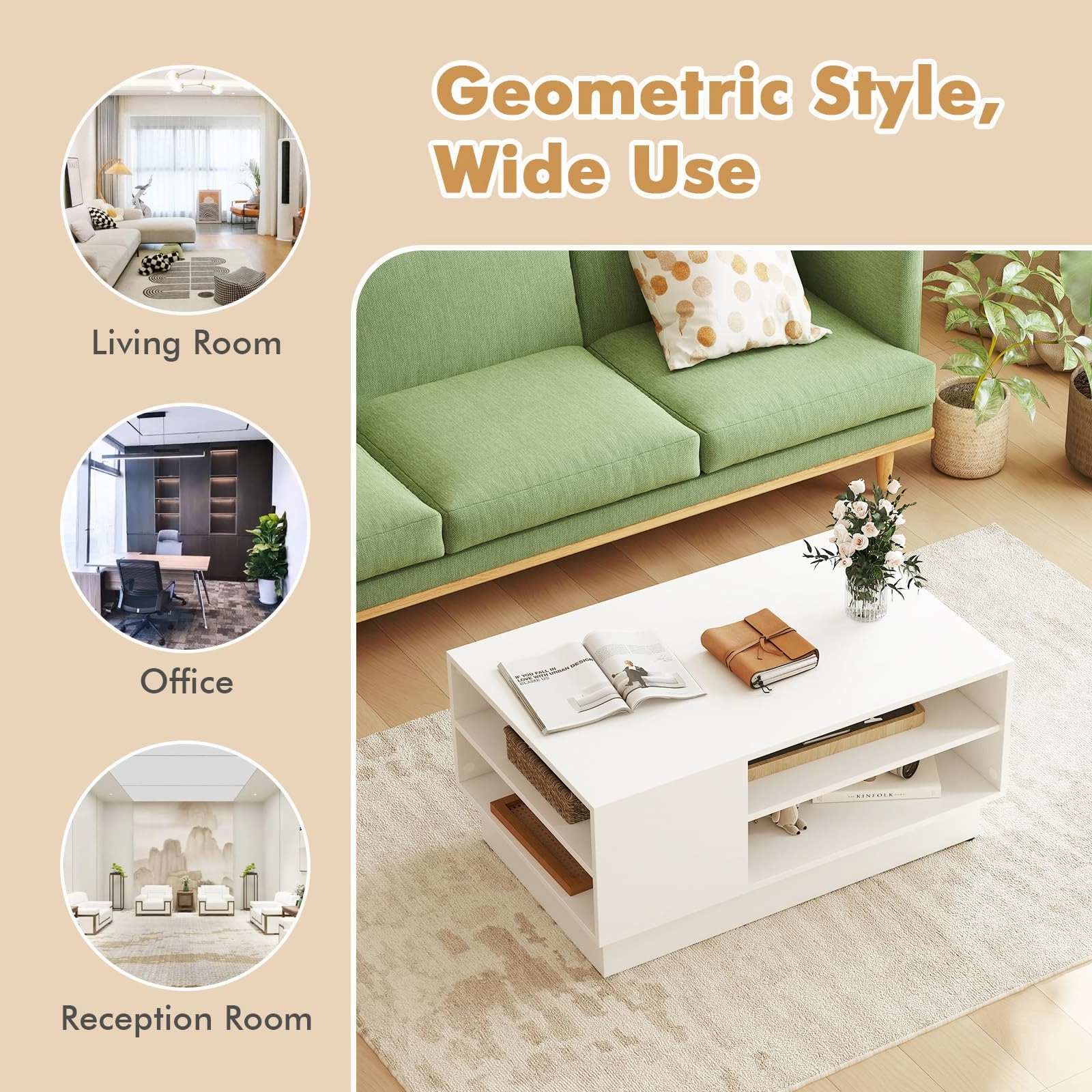 Giantex Coffee Table with Storage, Rectangle Accent Sofa Table with Shelf & Elevated Base