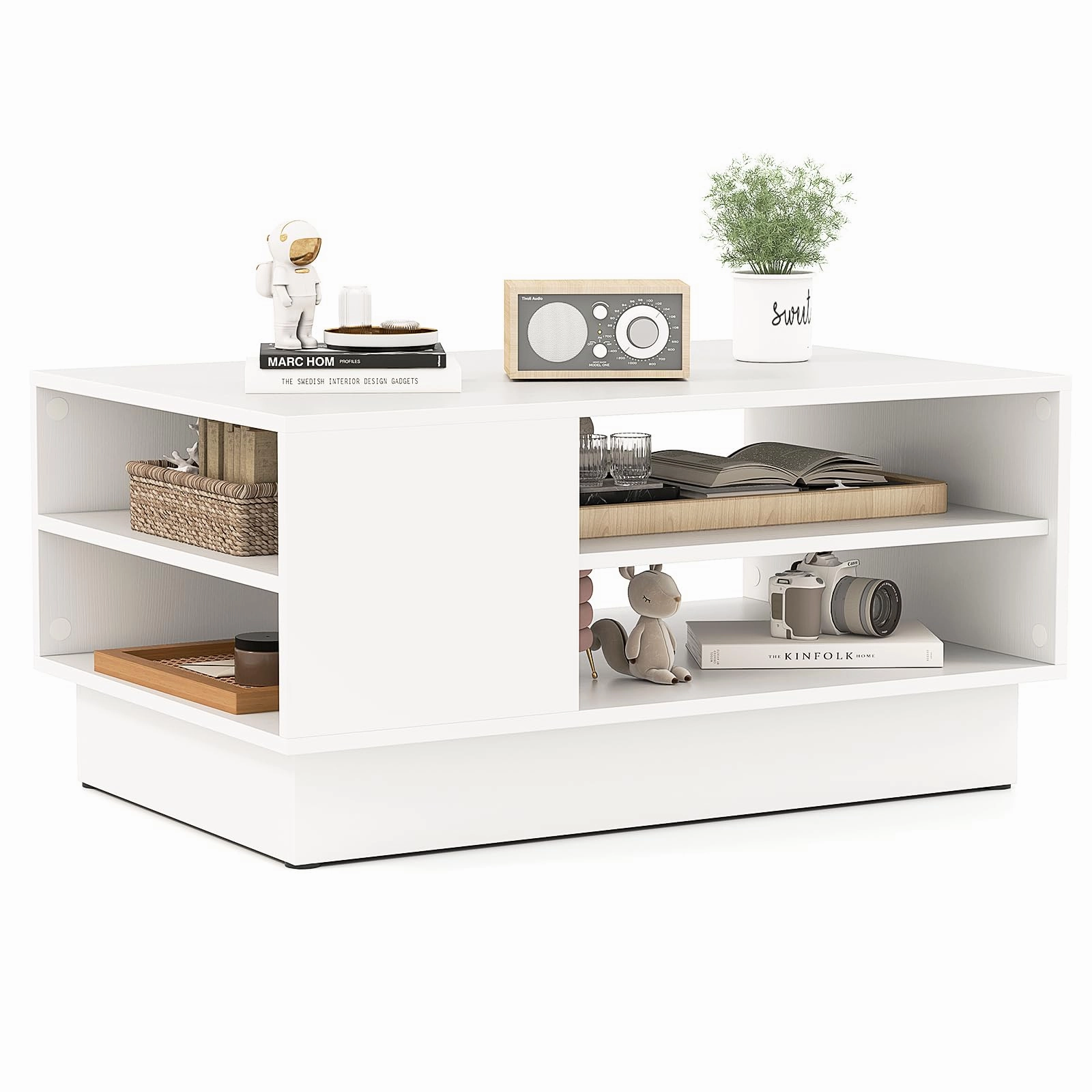 Giantex Coffee Table with Storage, Rectangle Accent Sofa Table with Shelf & Elevated Base