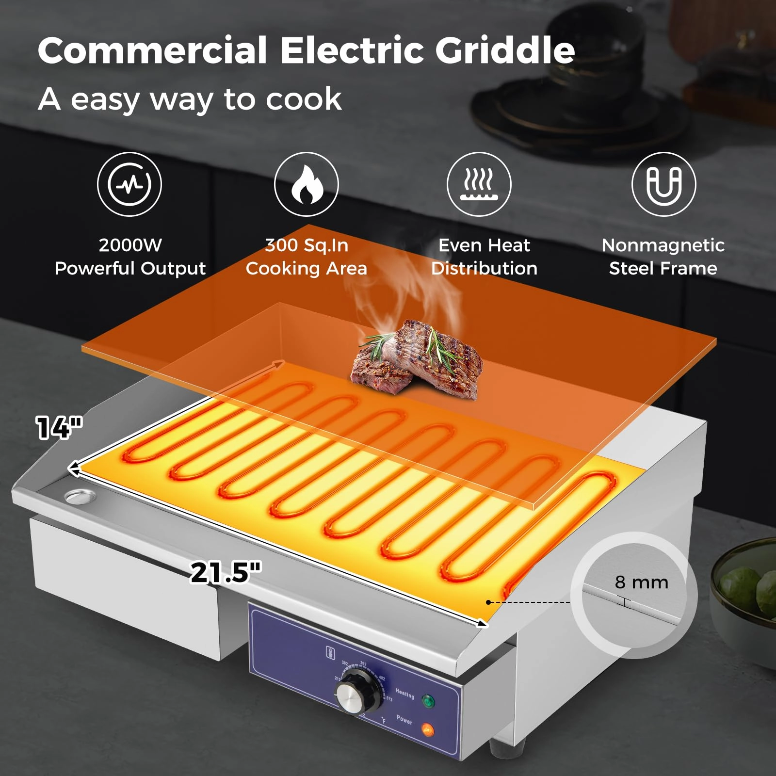 Giantex Commercial Electric Griddle 22" - 110V 2000W Countertop Griddle with Cast Iron Griddle Plate & Stainless Steel Frame