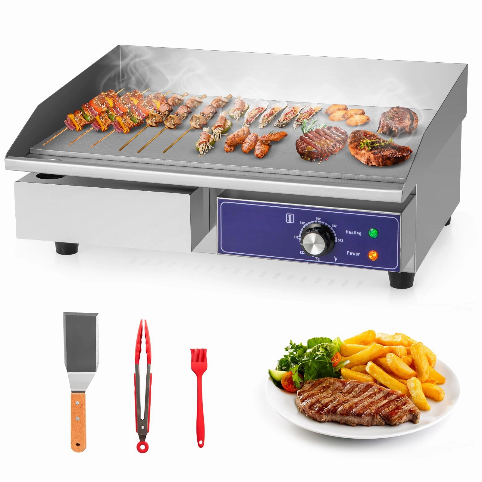 Giantex Commercial Electric Griddle 22" - 110V 2000W Countertop Griddle with Cast Iron Griddle Plate & Stainless Steel Frame kitchen towel, placemats