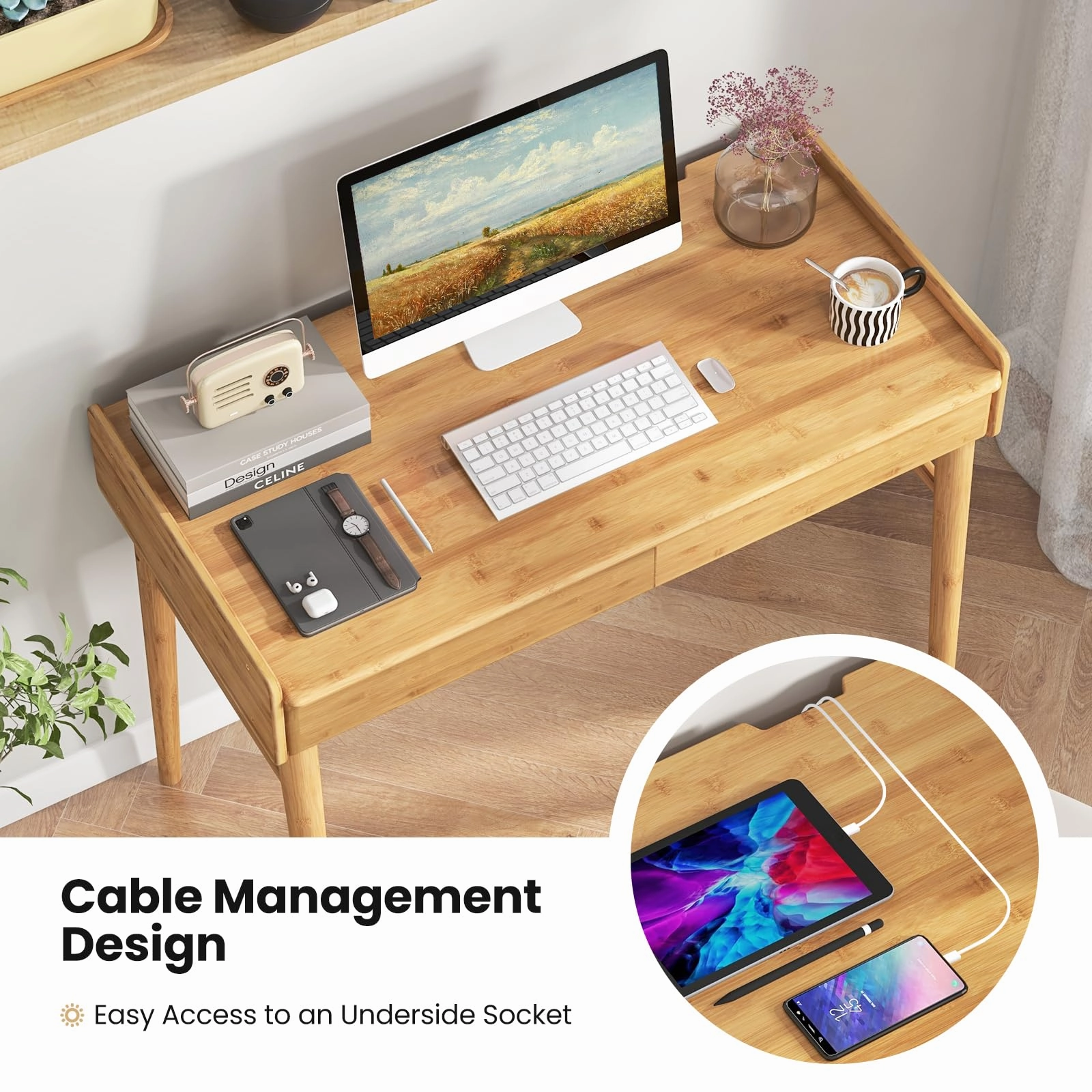 Giantex Computer Desk, 39.5" Bamboo Home Office Desk