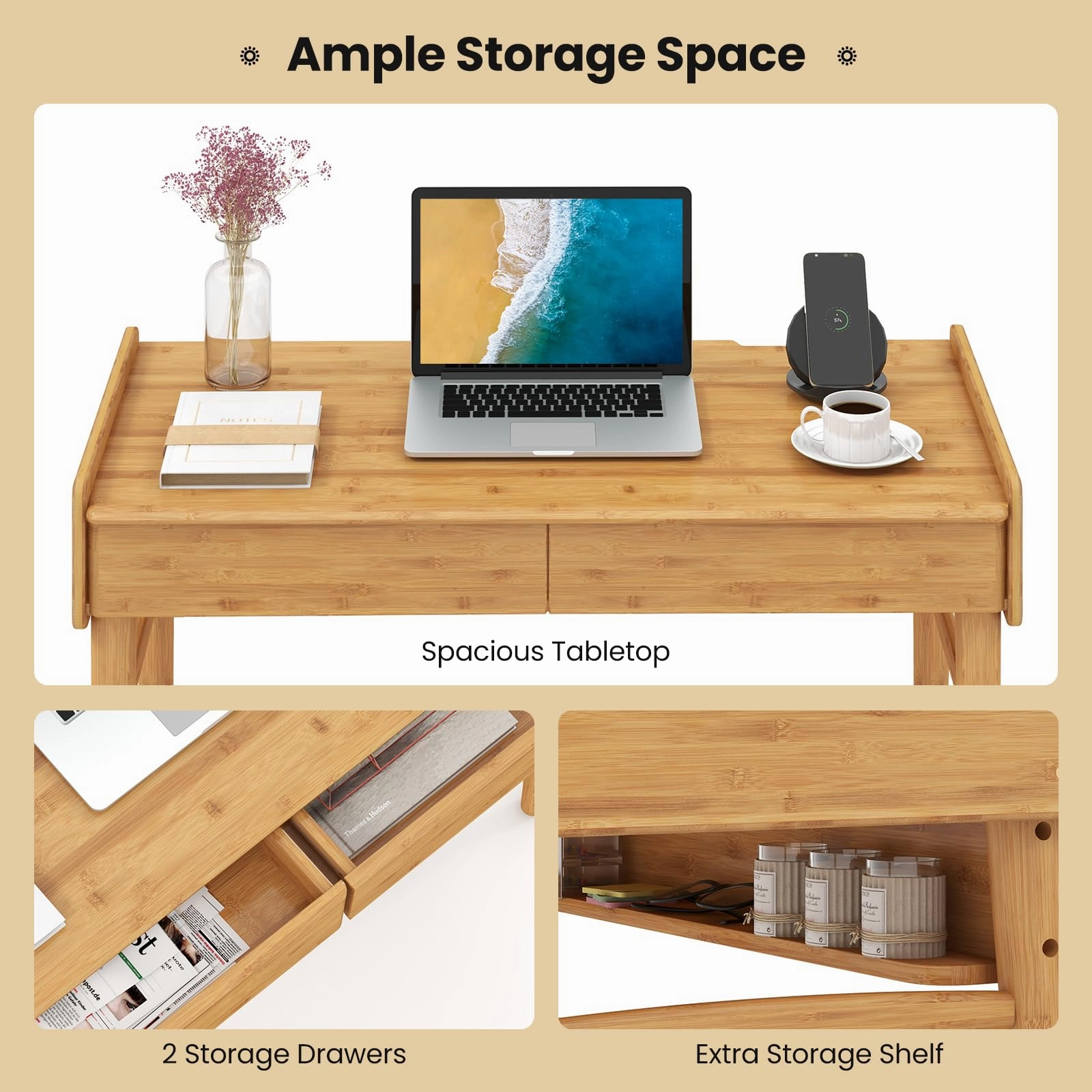 Giantex Computer Desk, 39.5" Bamboo Home Office Desk