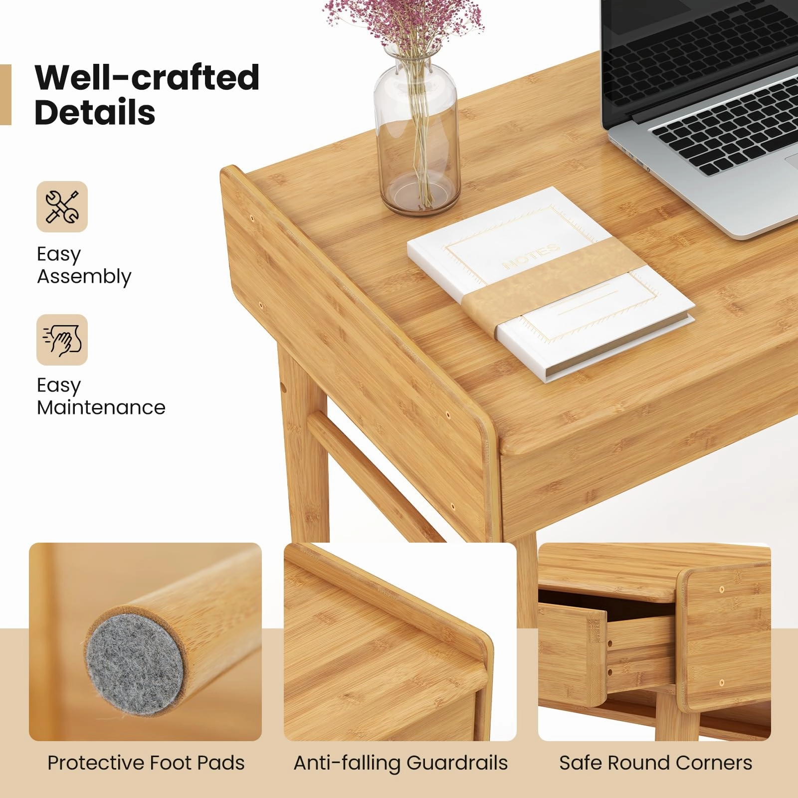 Giantex Computer Desk, 39.5" Bamboo Home Office Desk