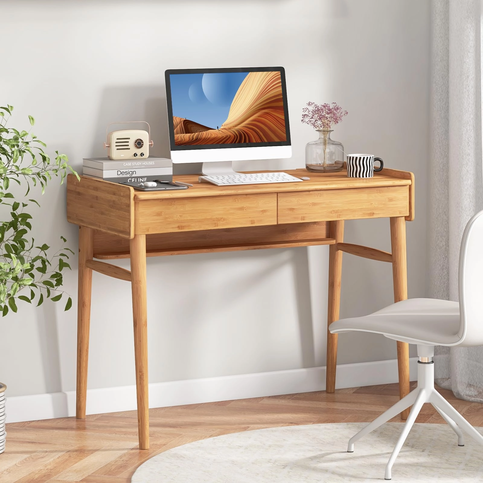 Giantex Computer Desk, 39.5" Bamboo Home Office Desk