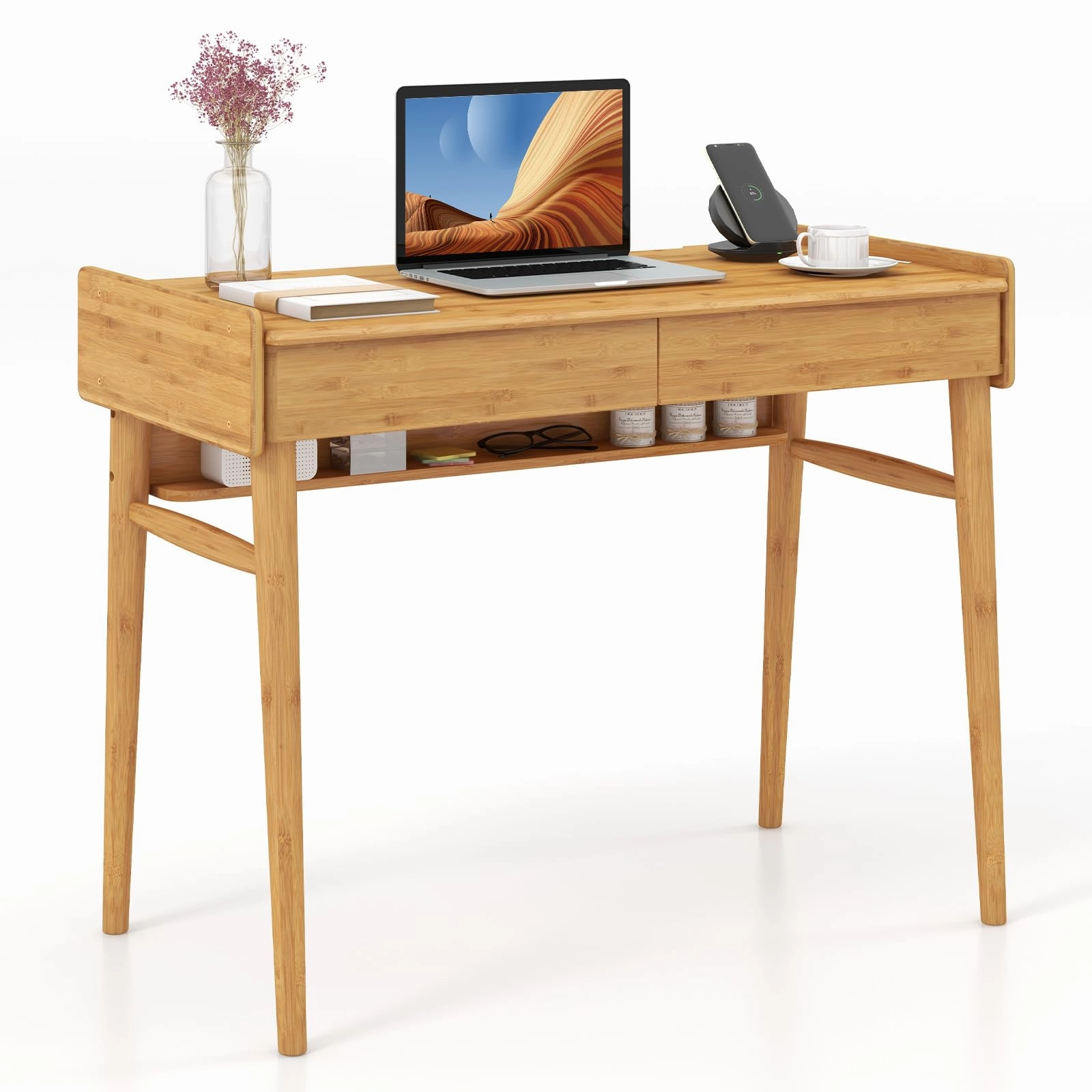 Giantex Computer Desk, 39.5" Bamboo Home Office Desk outdoor dining set, patio table