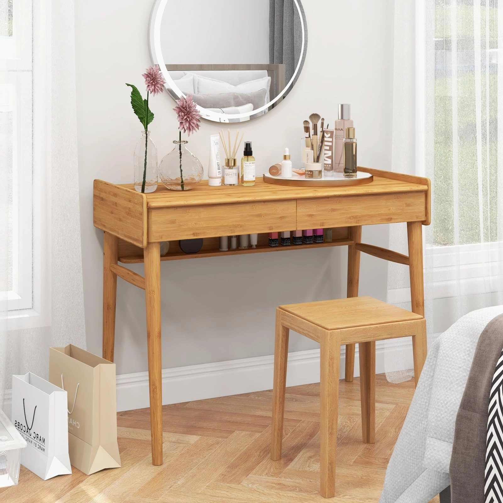 Giantex Computer Desk, 39.5" Bamboo Home Office Desk
