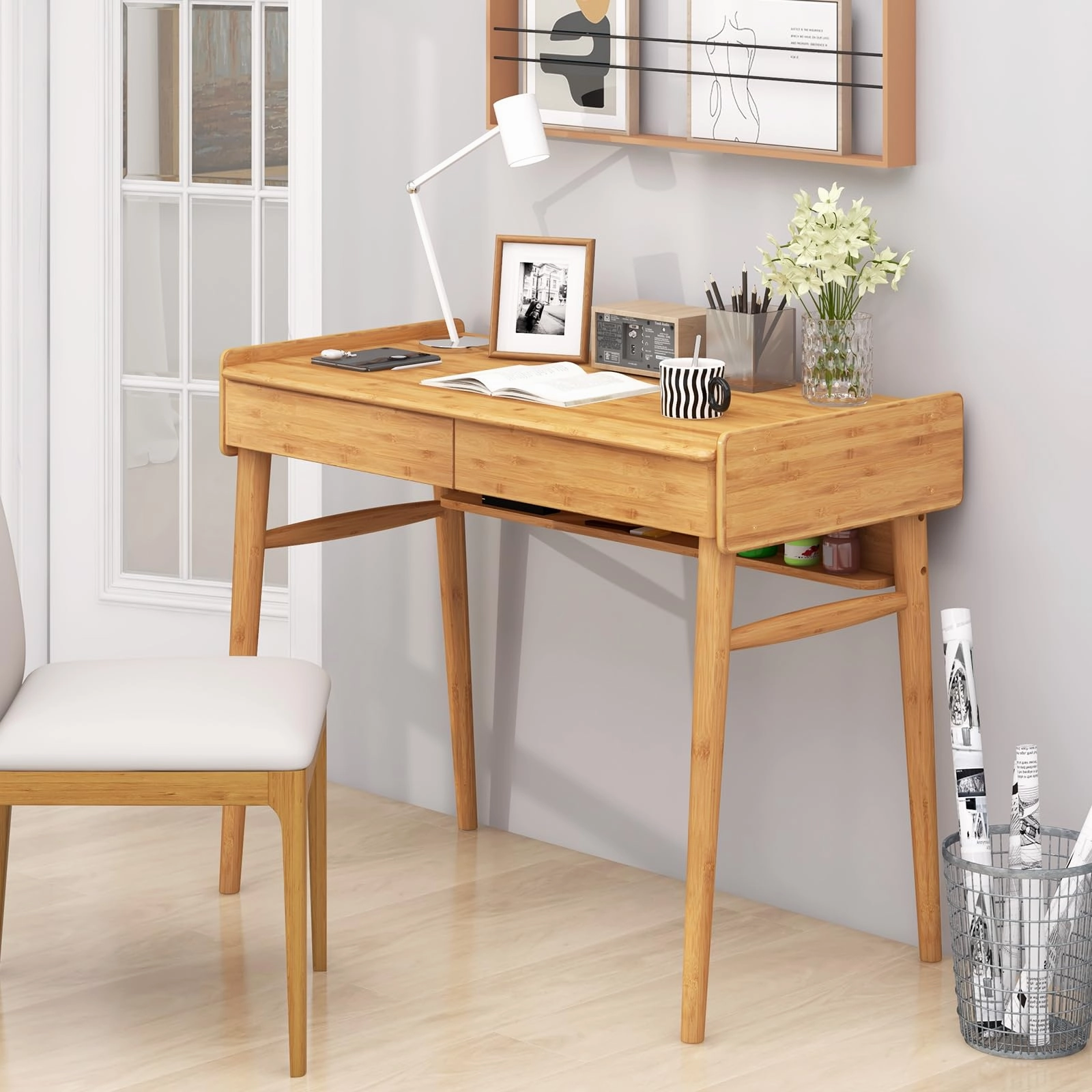 Giantex Computer Desk, 39.5" Bamboo Home Office Desk