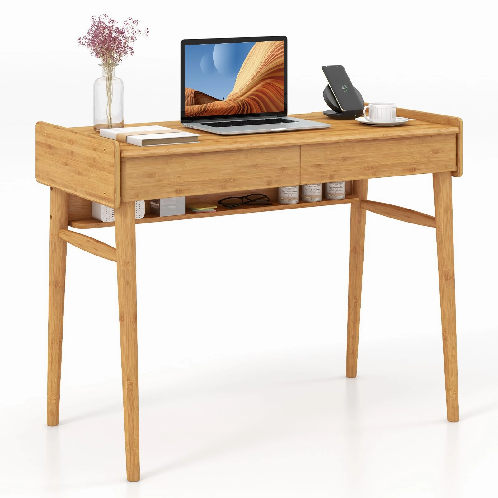 Giantex Computer Desk, 39.5" Bamboo Home Office Desk patio decor, garden accessories