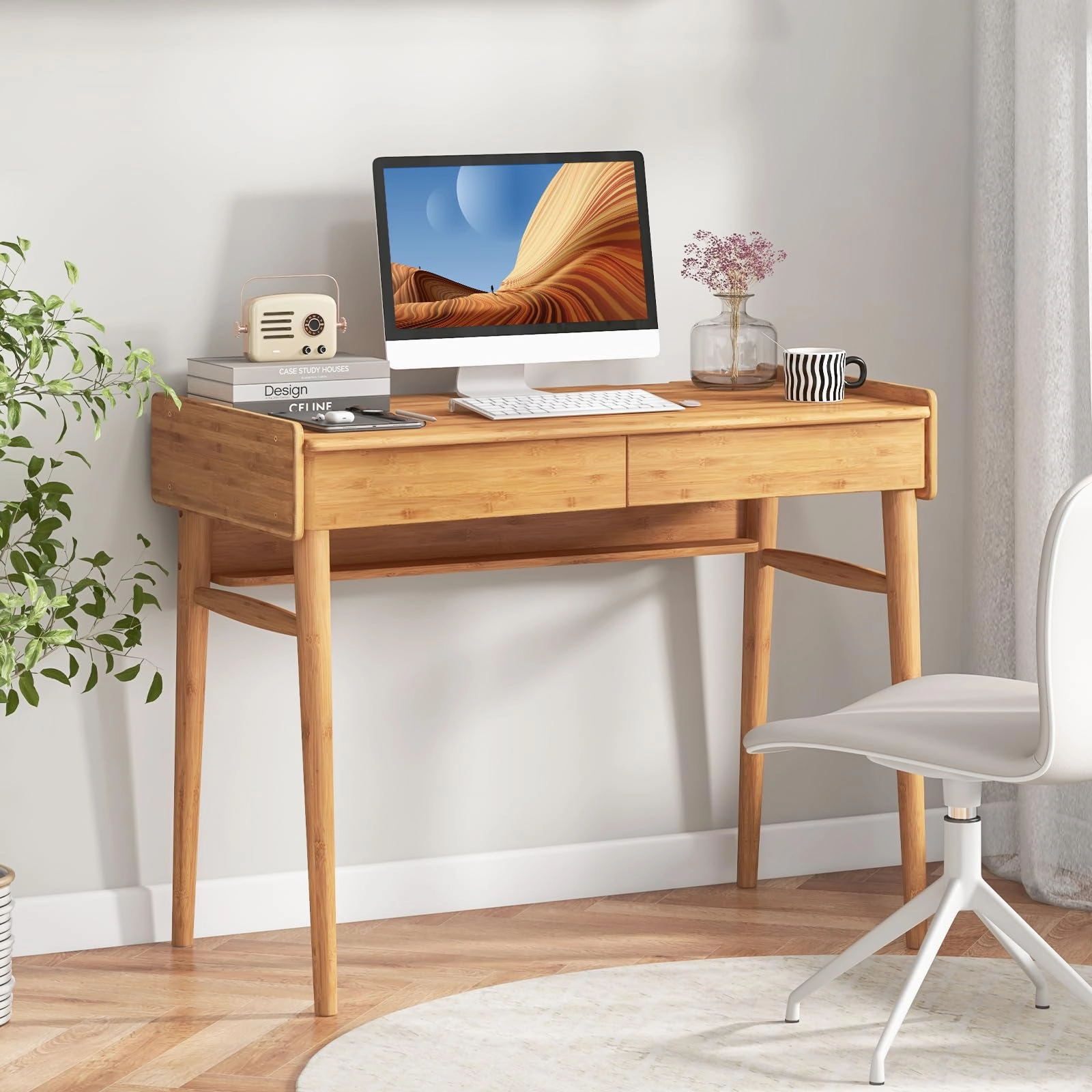 Giantex Computer Desk, 39.5" Bamboo Home Office Desk