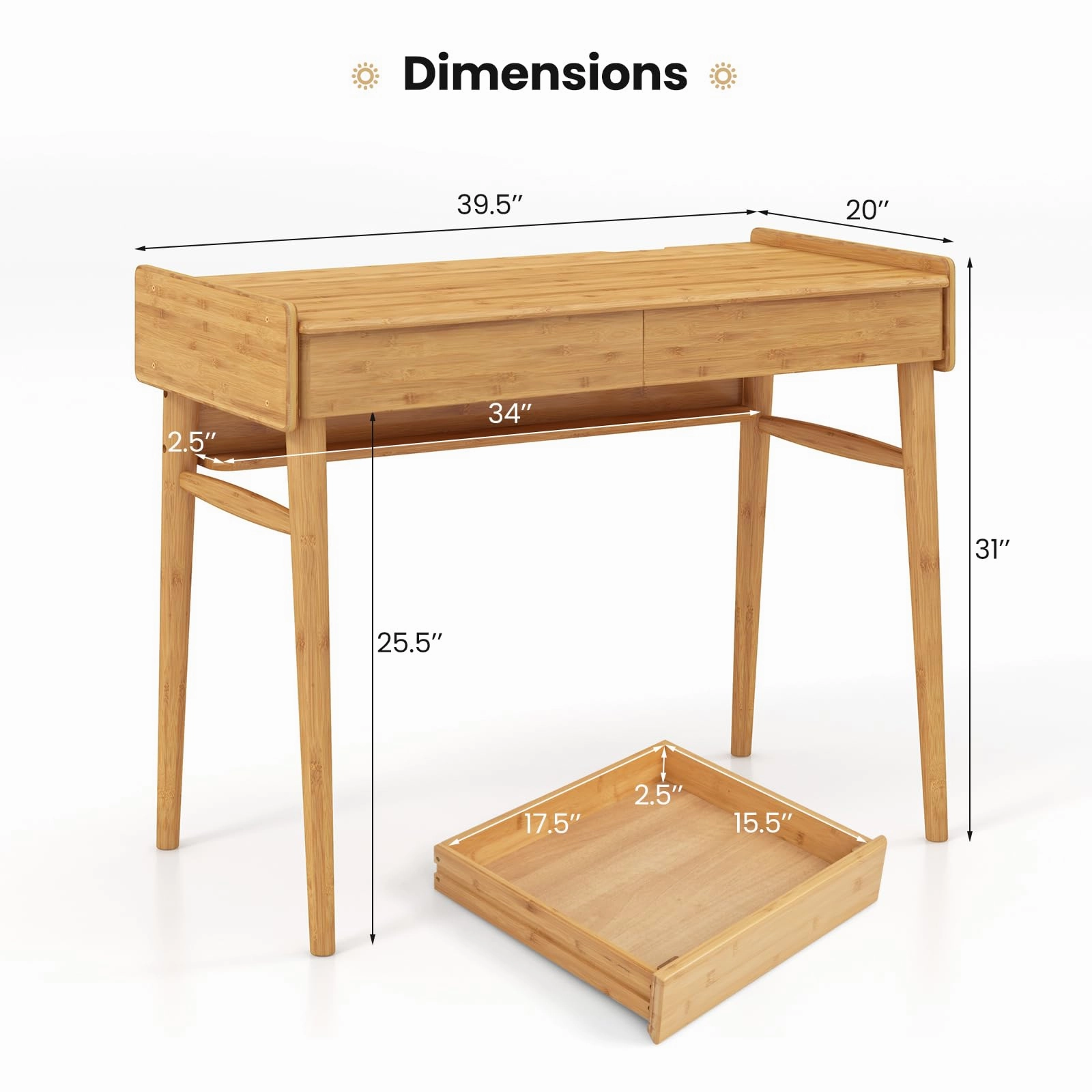 Giantex Computer Desk, 39.5" Bamboo Home Office Desk