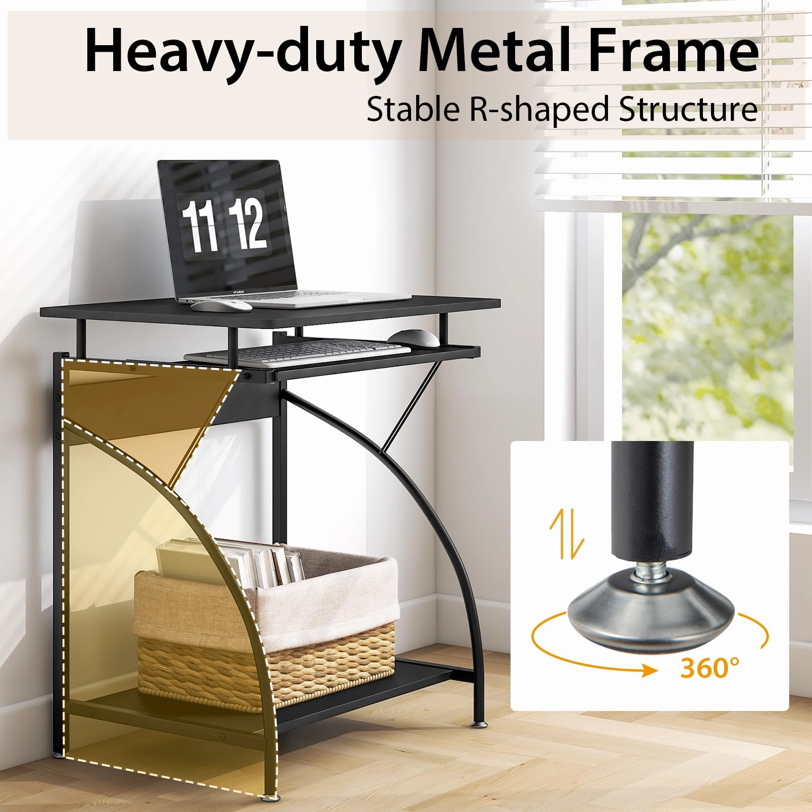 Giantex Computer Desk for Small Spaces, 27.5" Laptop Table with Pull-Out Keyboard Tray & Bottom Storage Shelf