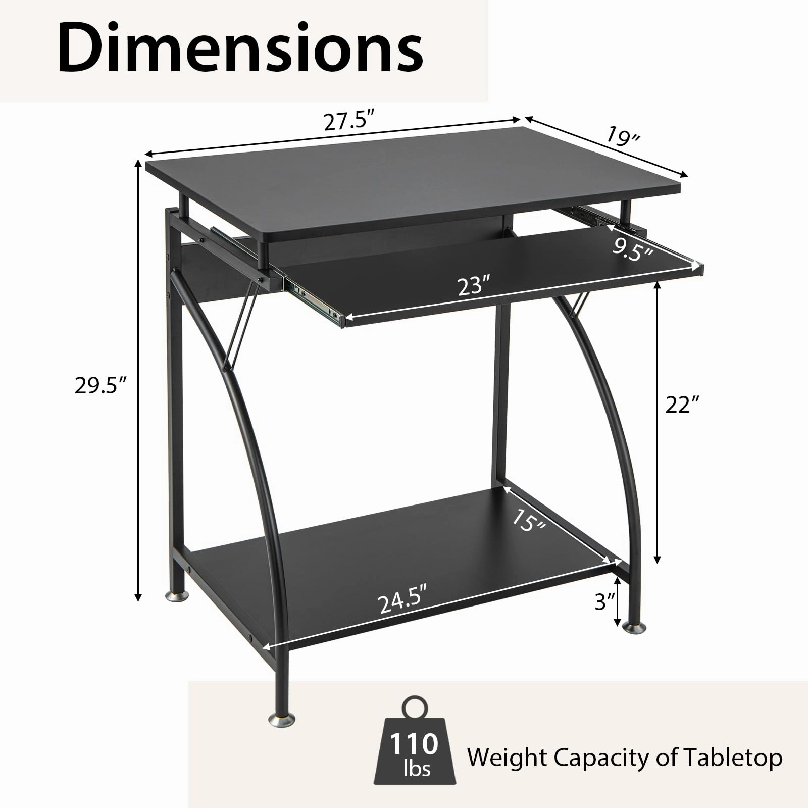 Giantex Computer Desk for Small Spaces, 27.5" Laptop Table with Pull-Out Keyboard Tray & Bottom Storage Shelf