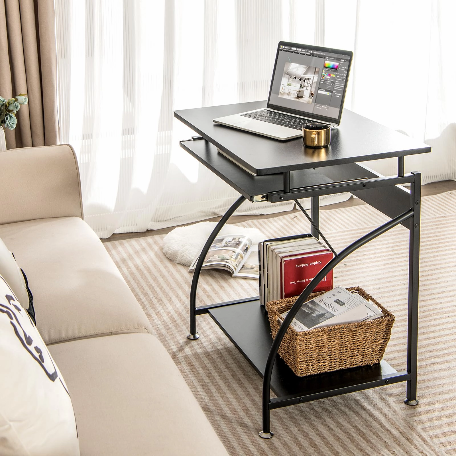 Giantex Computer Desk for Small Spaces, 27.5" Laptop Table with Pull-Out Keyboard Tray & Bottom Storage Shelf
