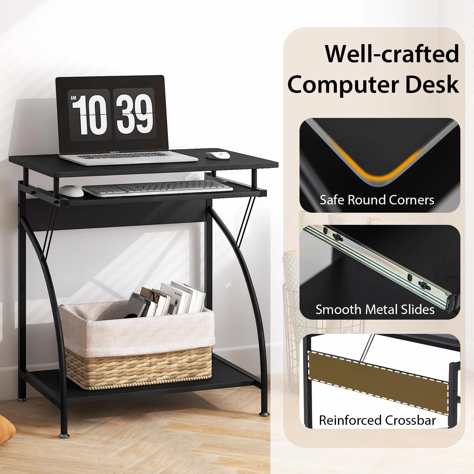 Giantex Computer Desk for Small Spaces, 27.5" Laptop Table with Pull-Out Keyboard Tray & Bottom Storage Shelf