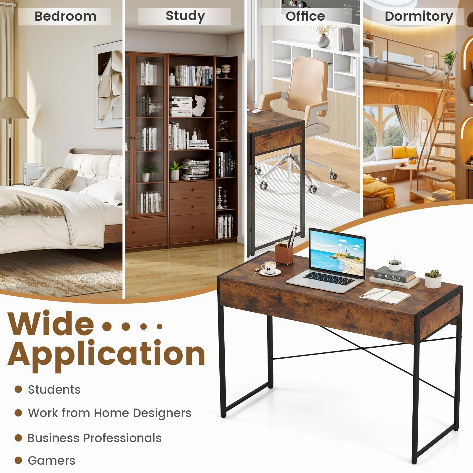 Giantex Computer Desk with 2 Drawers for Small Spaces