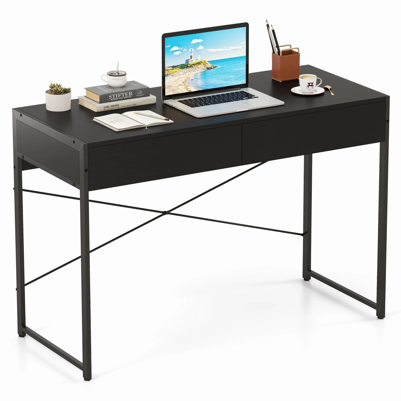 Giantex Computer Desk with 2 Drawers for Small Spaces