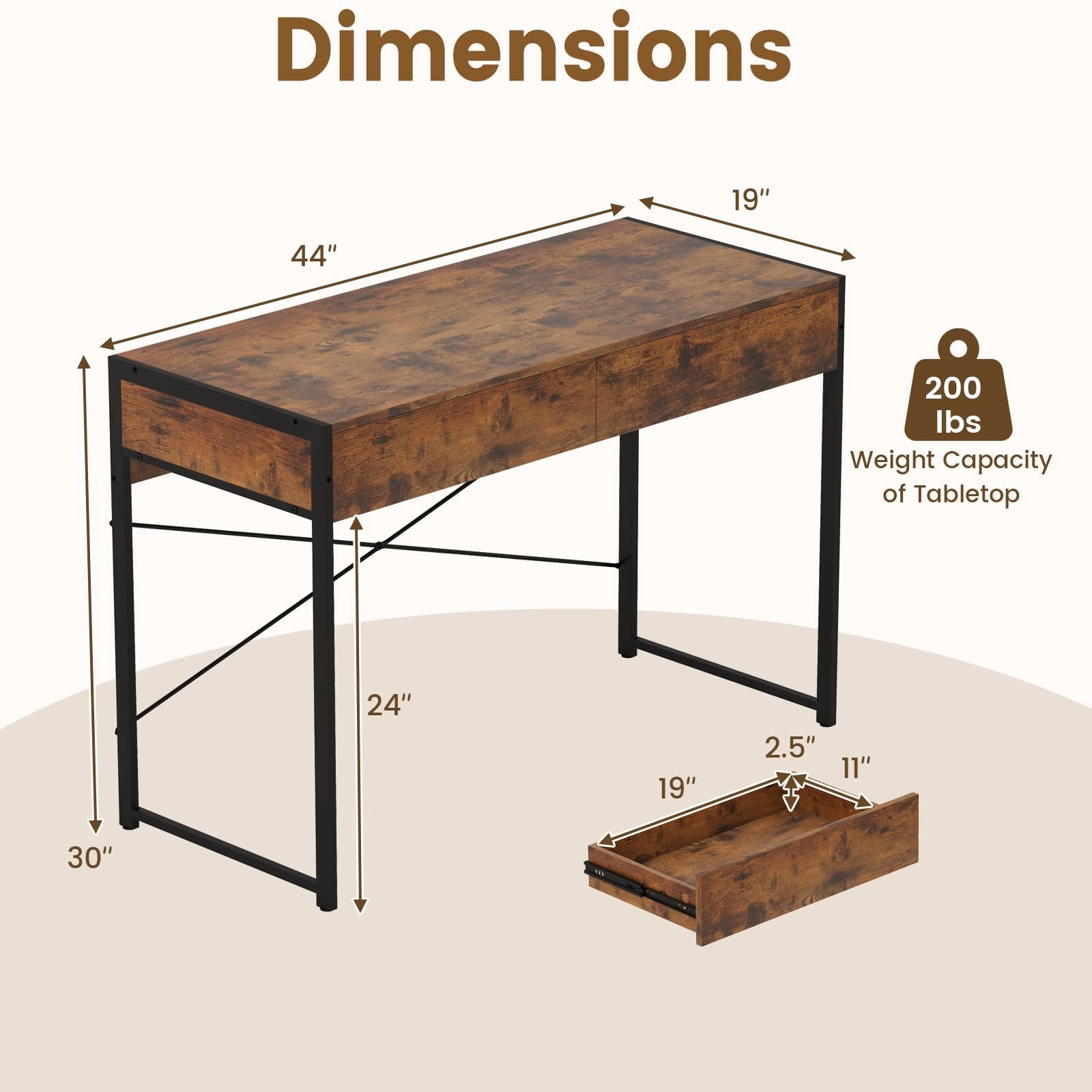 Giantex Computer Desk with 2 Drawers for Small Spaces