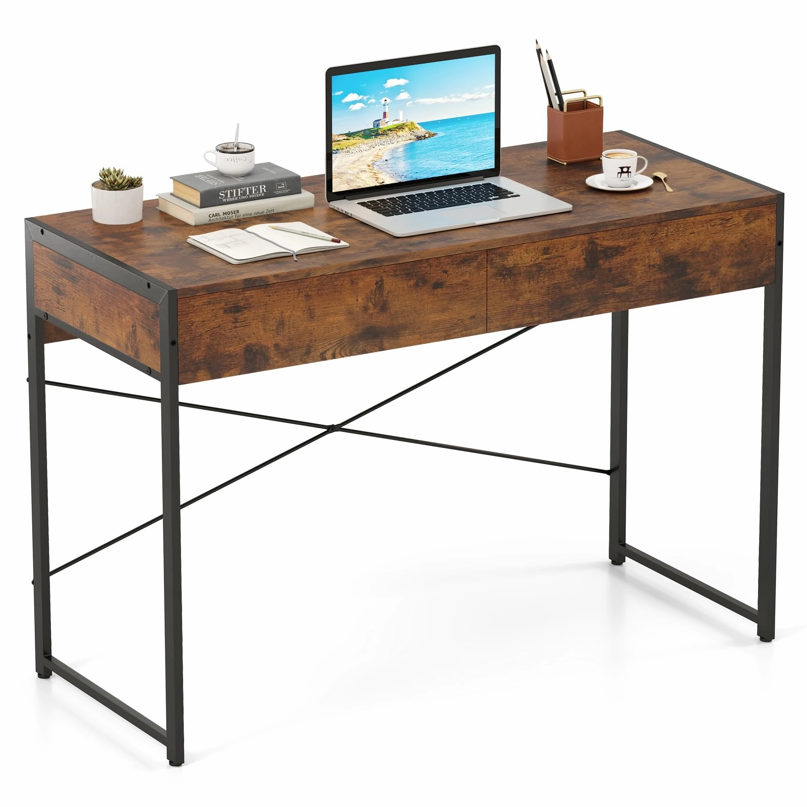 Giantex Computer Desk with 2 Drawers for Small Spaces patio decor, garden accessories