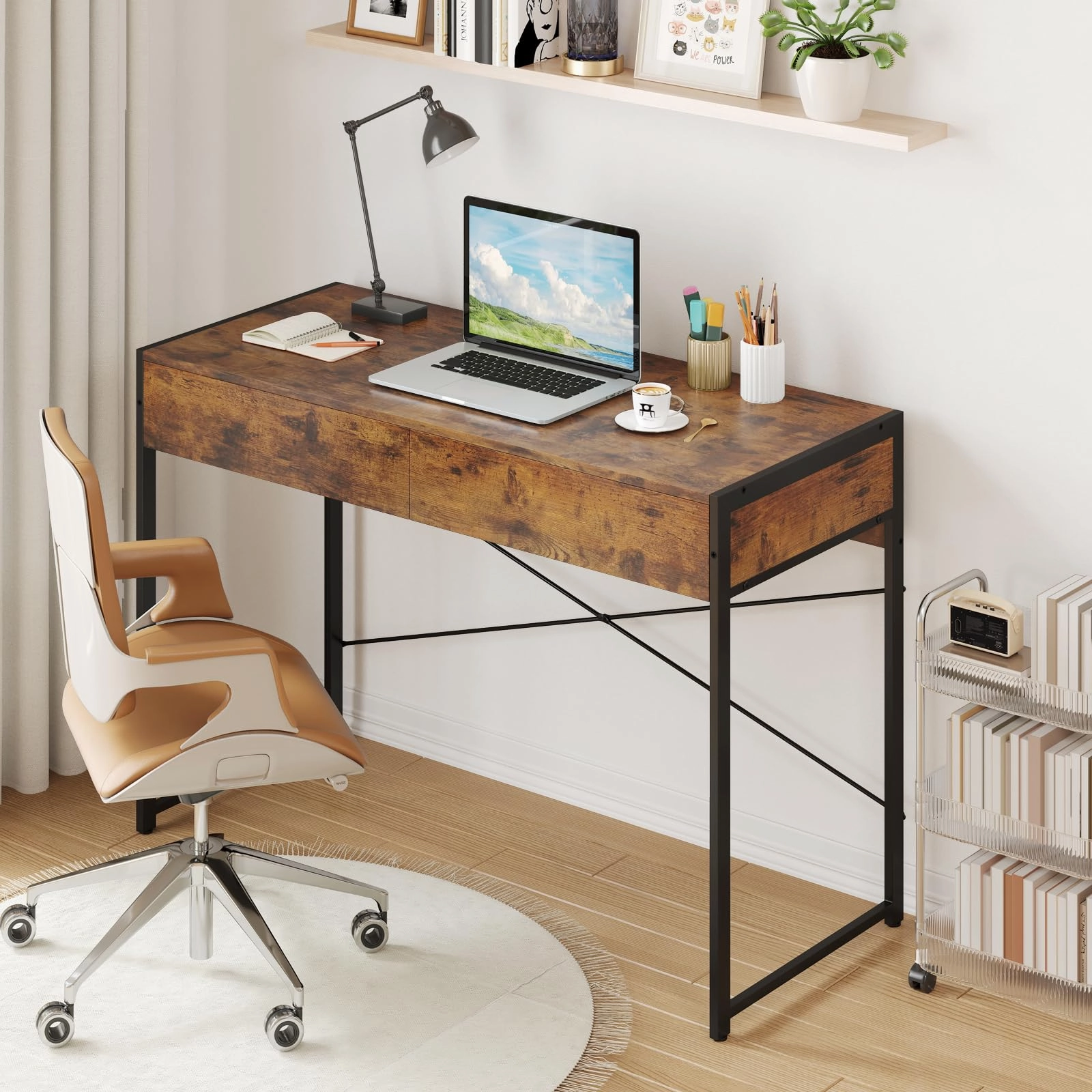 Giantex Computer Desk with 2 Drawers for Small Spaces