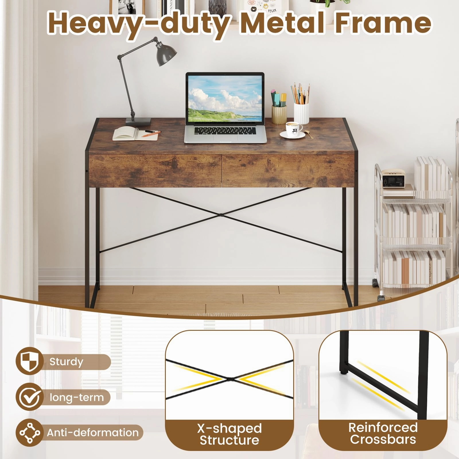 Giantex Computer Desk with 2 Drawers for Small Spaces
