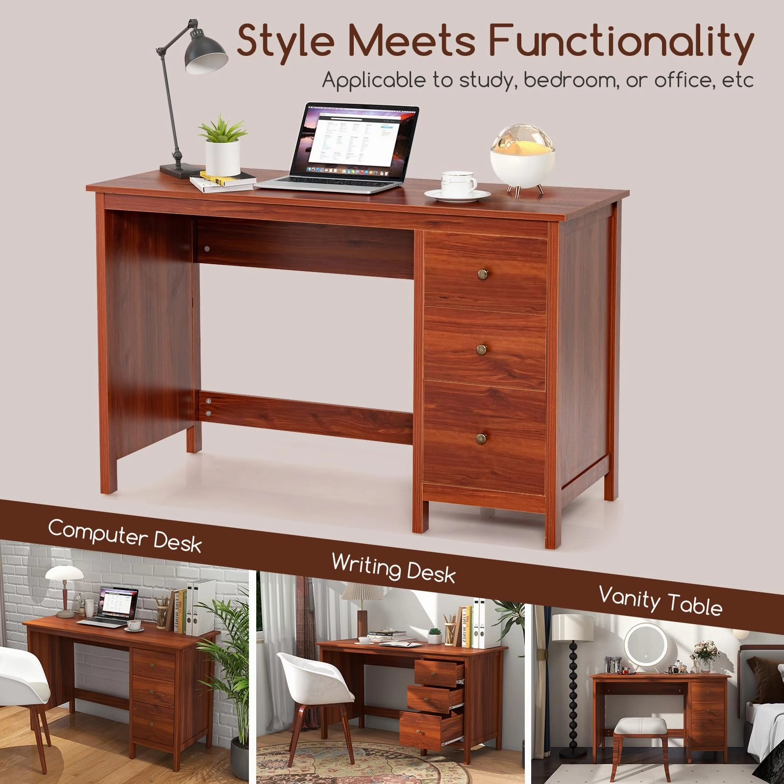 Giantex Computer Desk with 3 Storage Drawers