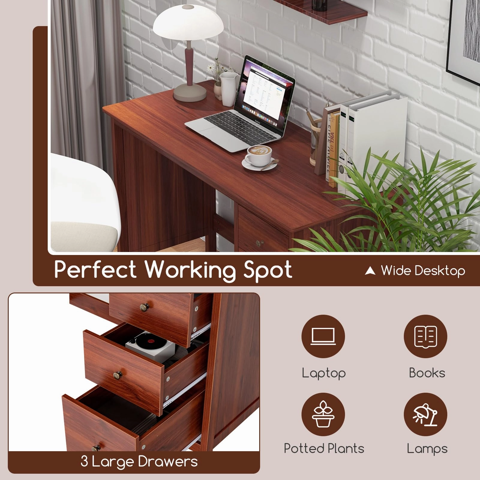 Giantex Computer Desk with 3 Storage Drawers