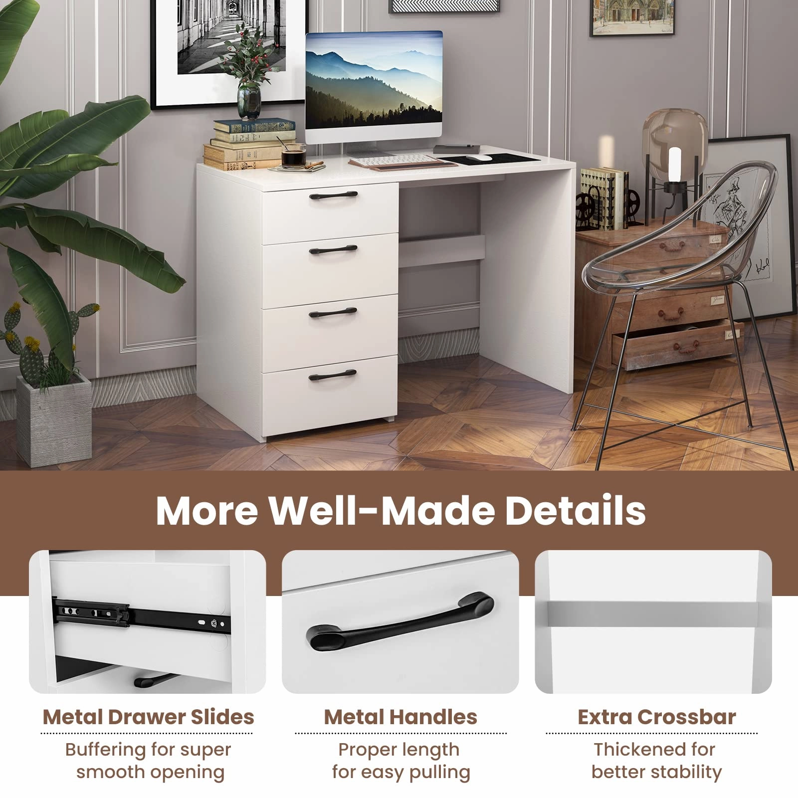 Giantex Computer Desk with 4 Large Drawers