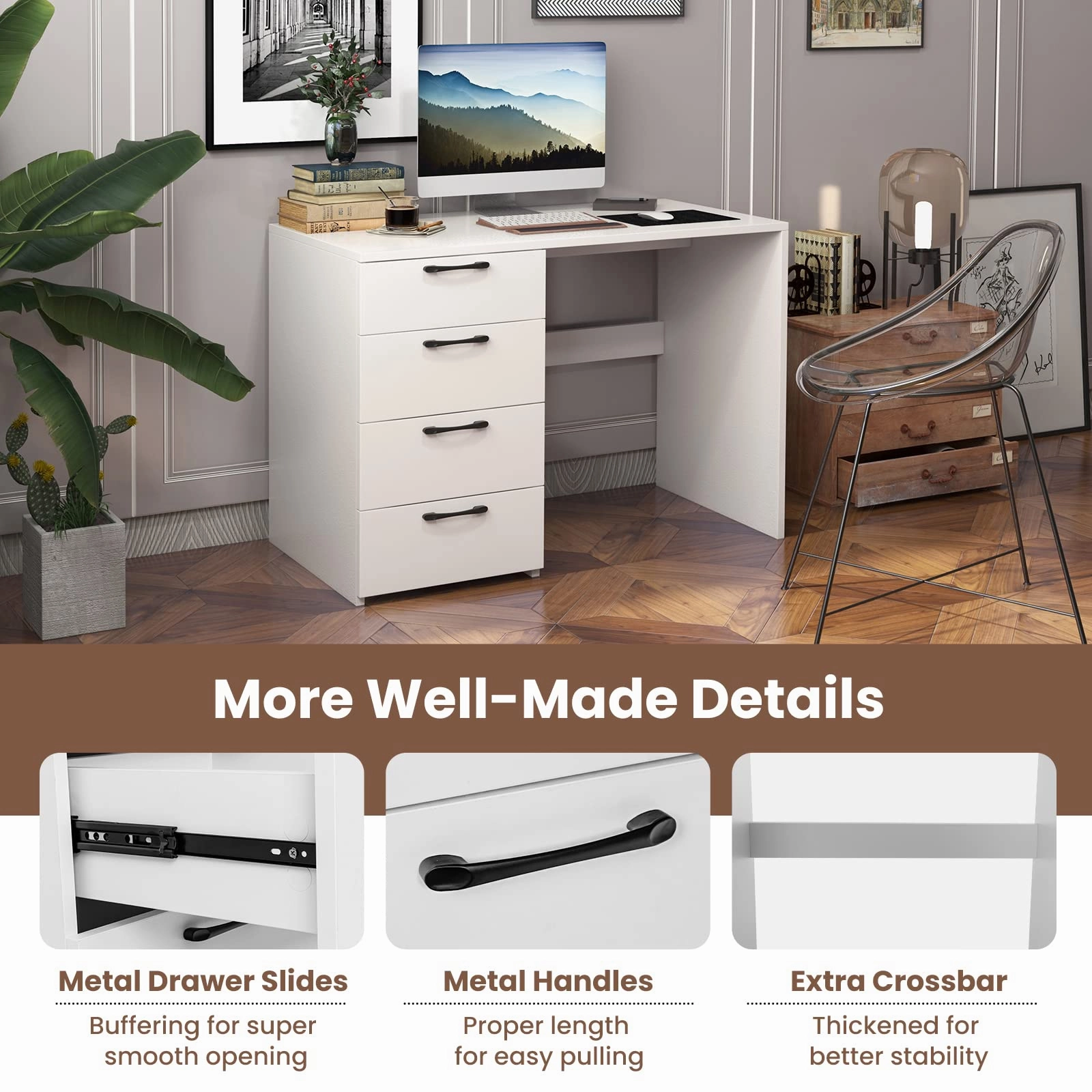 Giantex Computer Desk with 4 Large Drawers