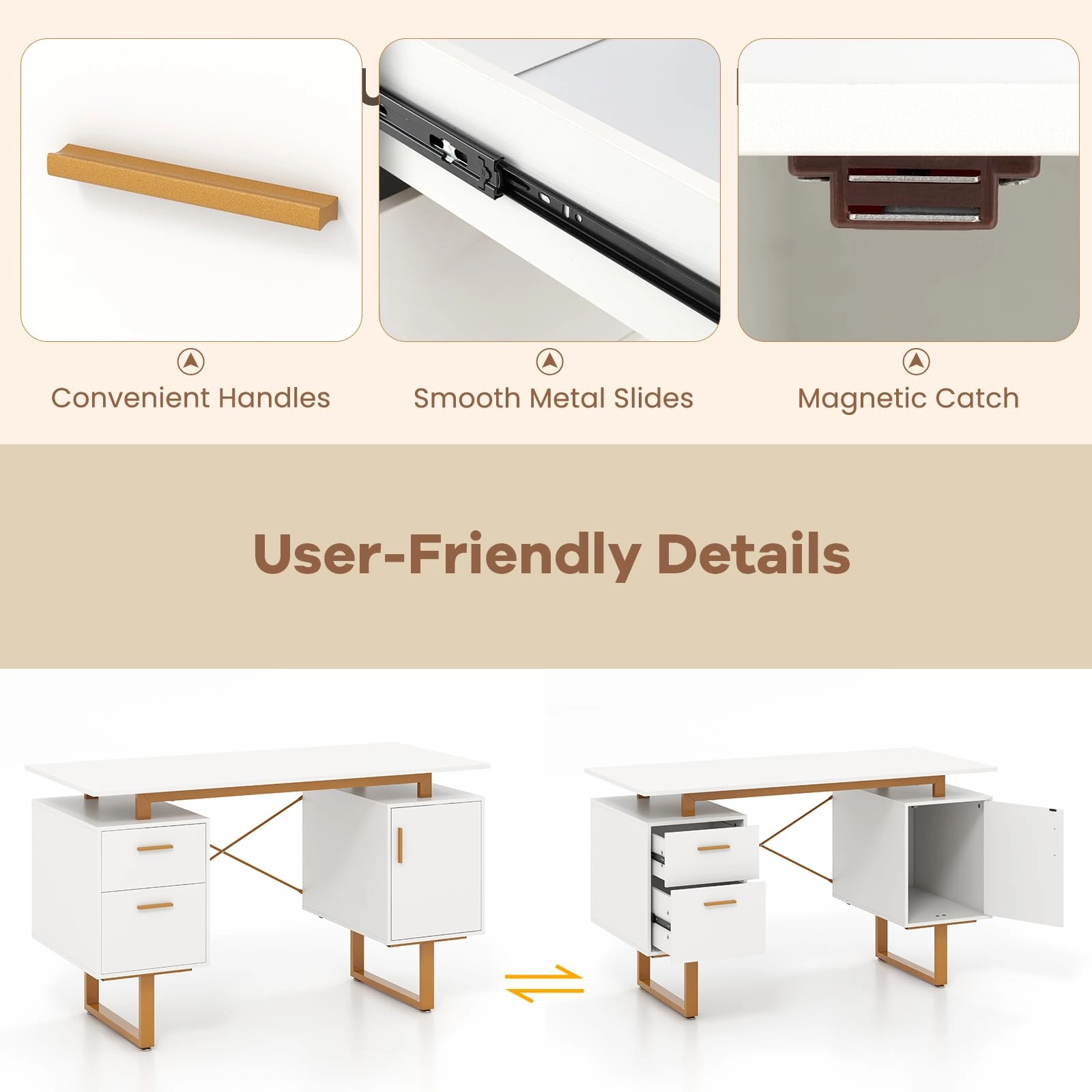 Giantex Computer Desk with Drawers & Cabinet, 51 Long Home Office Desk with Floating Desktop & Metal Frame