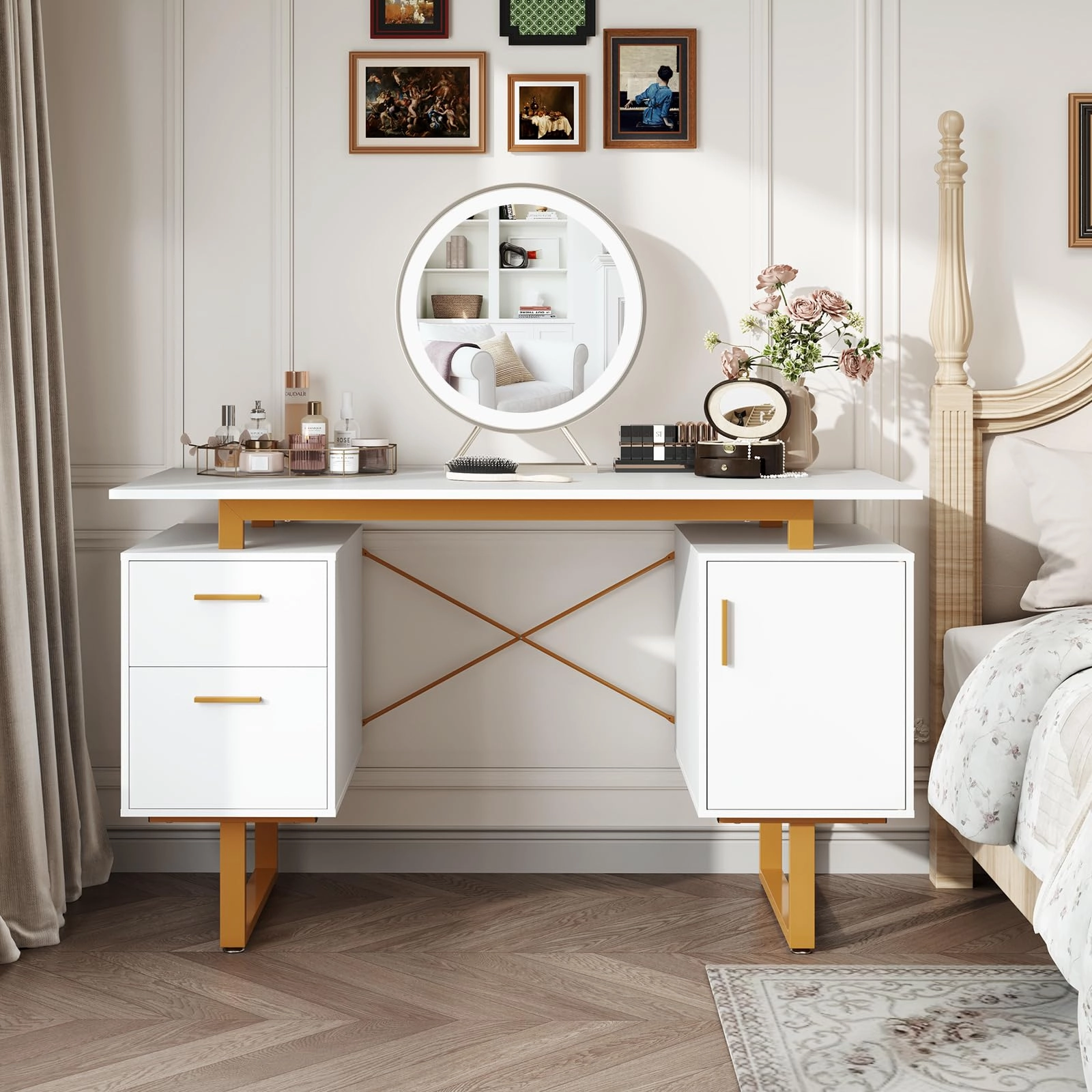 Giantex Computer Desk with Drawers & Cabinet, 51 Long Home Office Desk with Floating Desktop & Metal Frame patio decor, garden accessories