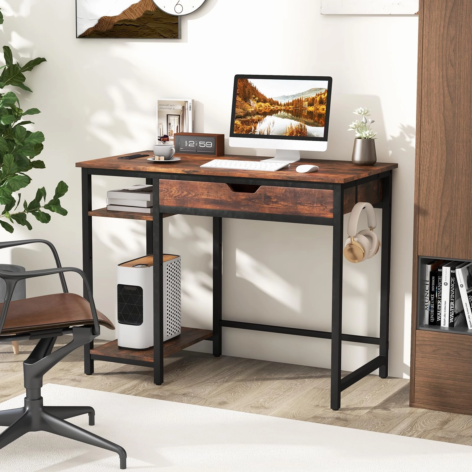 Giantex Computer Desk with Drawers and Power Outlets