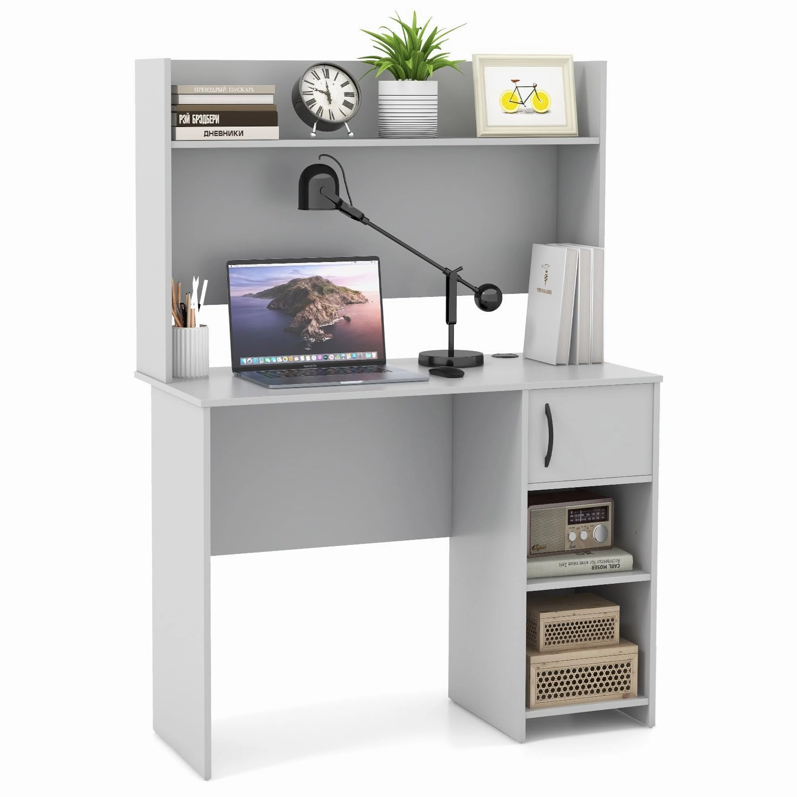 Giantex Computer Desk with Hutch, Home Office Desk with Storage Cabinet & Adjustable Shelf outdoor dining set, patio table