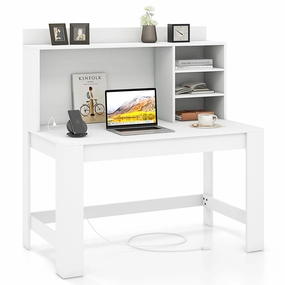 Giantex Computer Desk with Hutch, Modern Home Office Desk with Power Outlets, Storage Shelves & Cable Hole patio decor, garden accessories