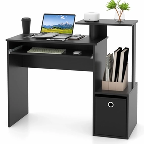 Giantex Computer Desk with Keyboard Tray, Compact Home Office Desk with Fabric Drawer & Storage Shelf patio decor, garden accessories